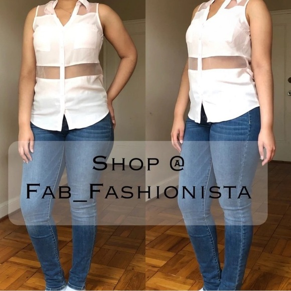 Express Pink Cut Out Blouse with Dress Shirt Collar - Picture 7 of 7